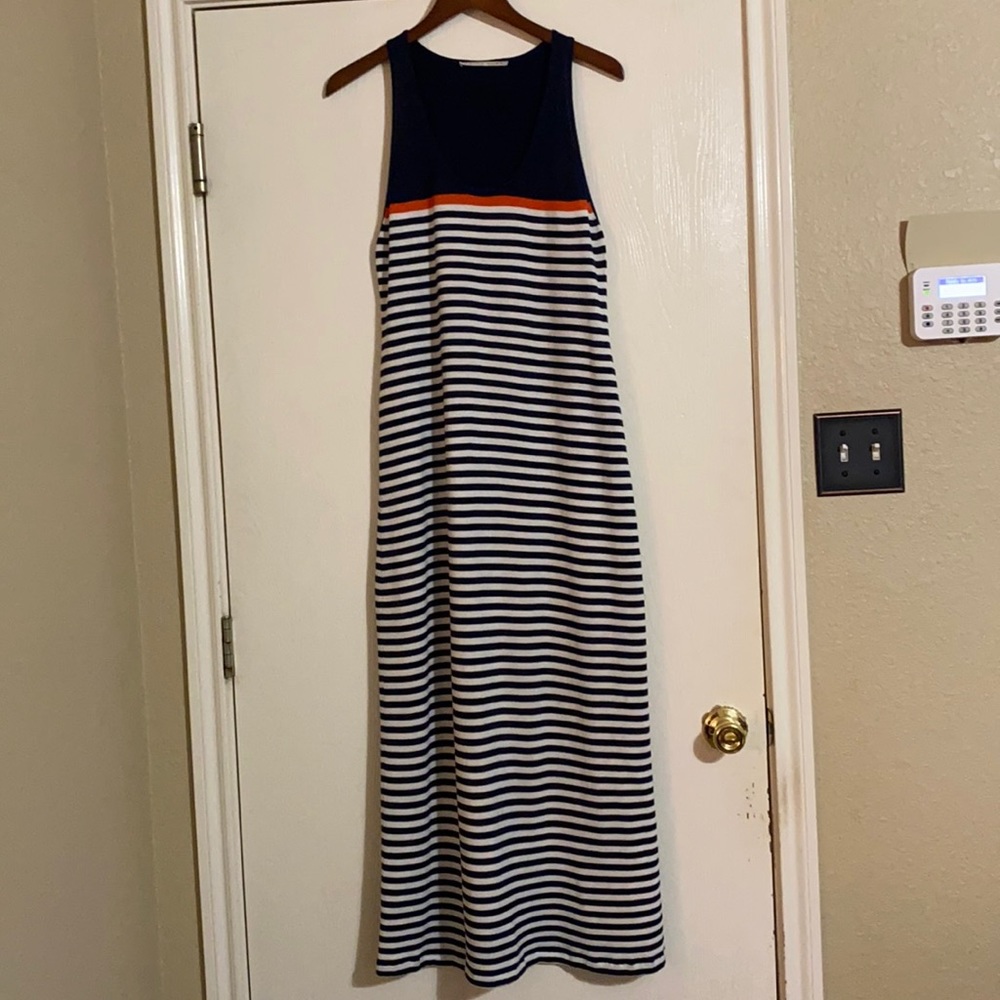 Trina Turk Artmageddon Striped Maxi Dress Nautical Navy Stripes